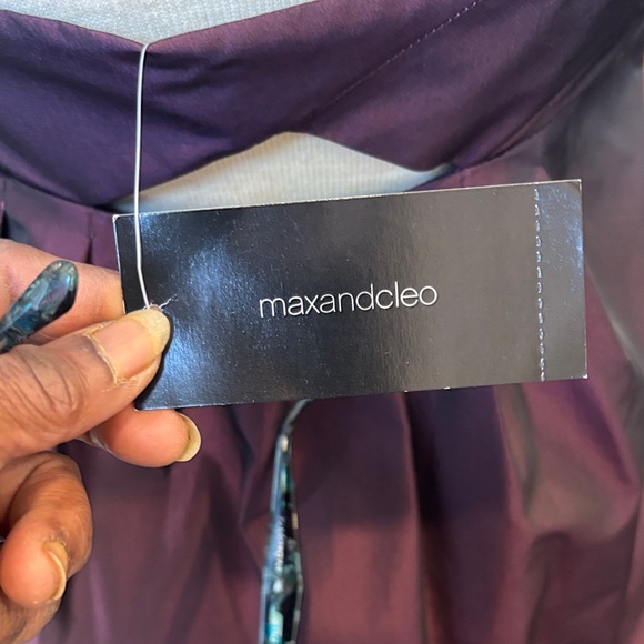 Max & Cleo Strapless Burgundy Party Dress with Bow Detail - Picture 6 of 13